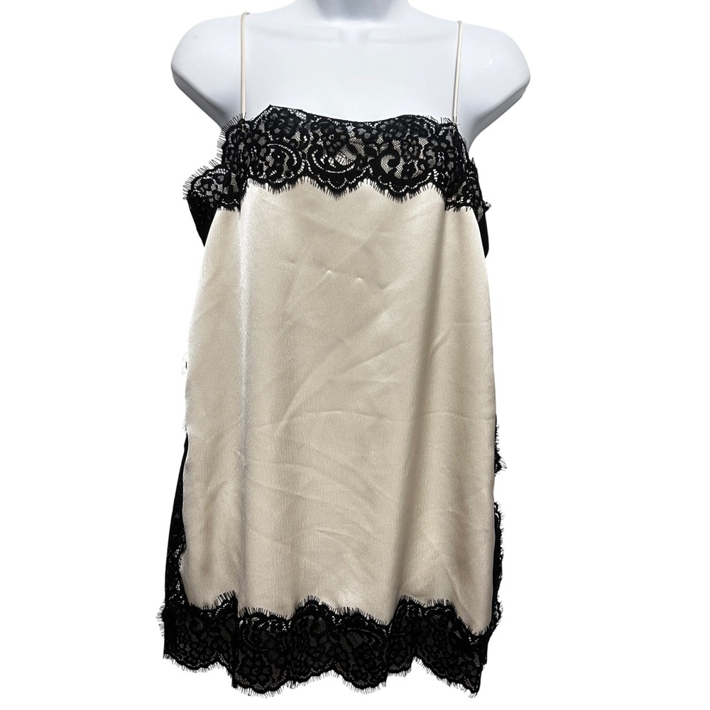 Zara Women Coquette Ethereal Cami Top M Cream Romantic Lace Trim Satin Slip